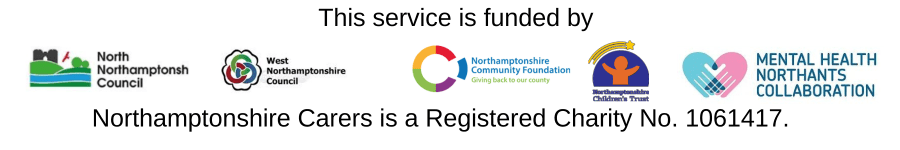 logos of funders of this service: local authorities, Mental Health Northamptonshire Collaborative and Northamptonshire Community Foundation