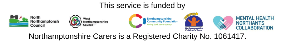 logos of funders of this service: local authorities, Mental Health Northamptonshire Collaborative and Northamptonshire Community Foundation